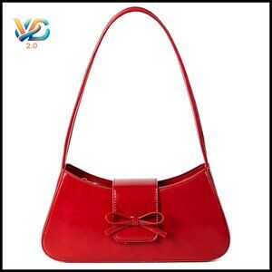 Small Faux Leather Shoulder Bag with Bow Closure Mini Hobo Purse